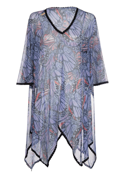 butterfly printed mesh poncho 