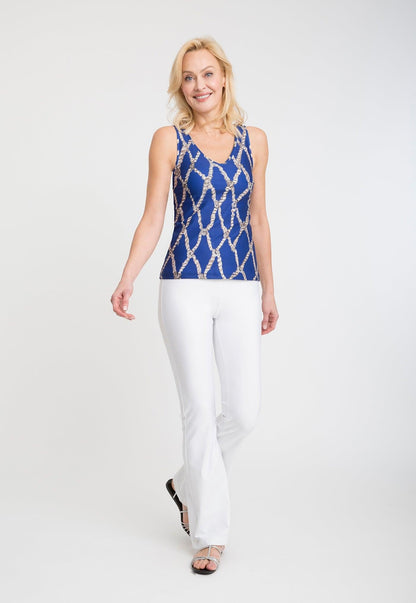 blue rope printed stretch knit tank top
