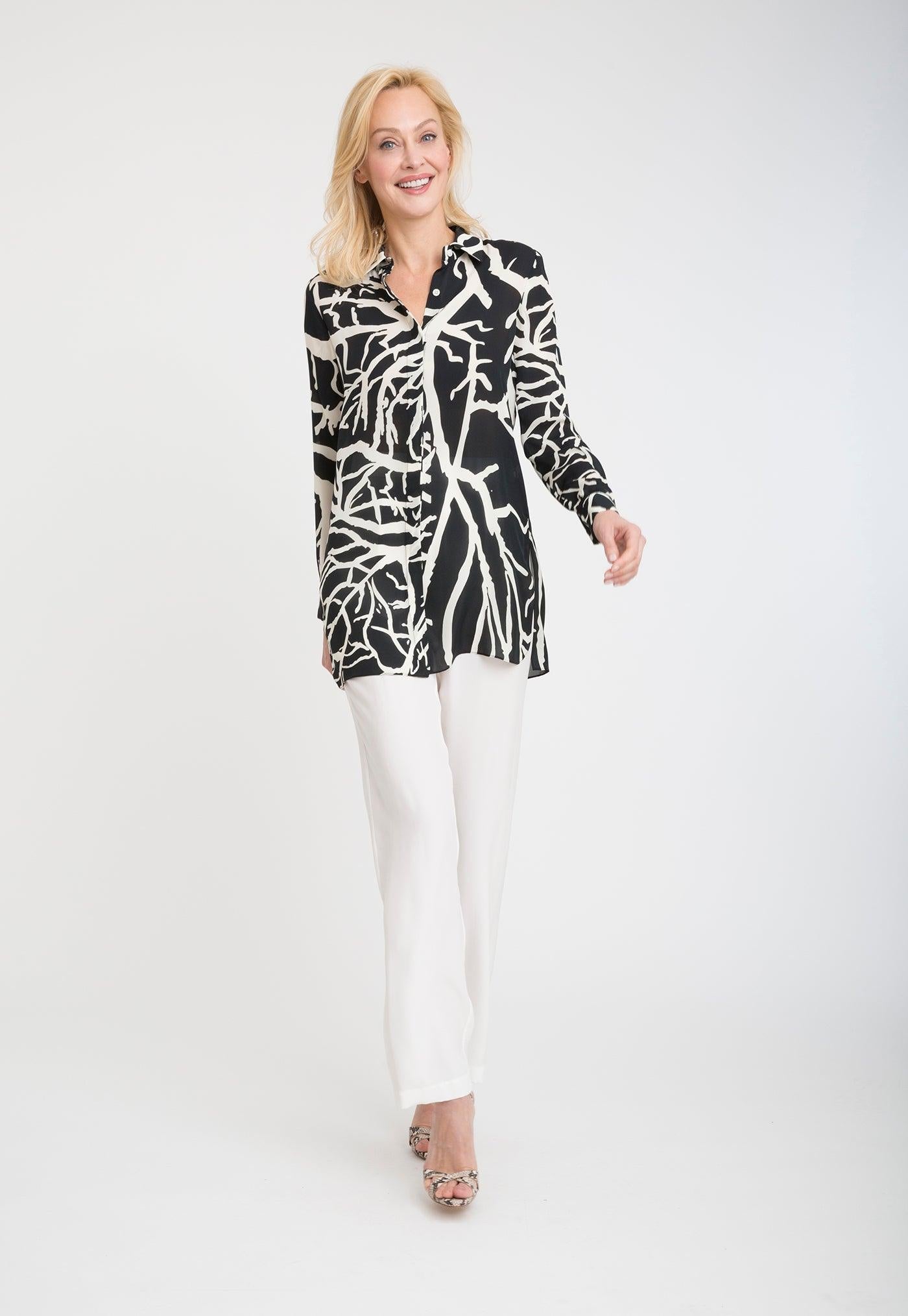 black and white coral printed cotton tailored shirt blouse
