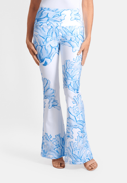 Blue and white coral printed stretch knit pant
