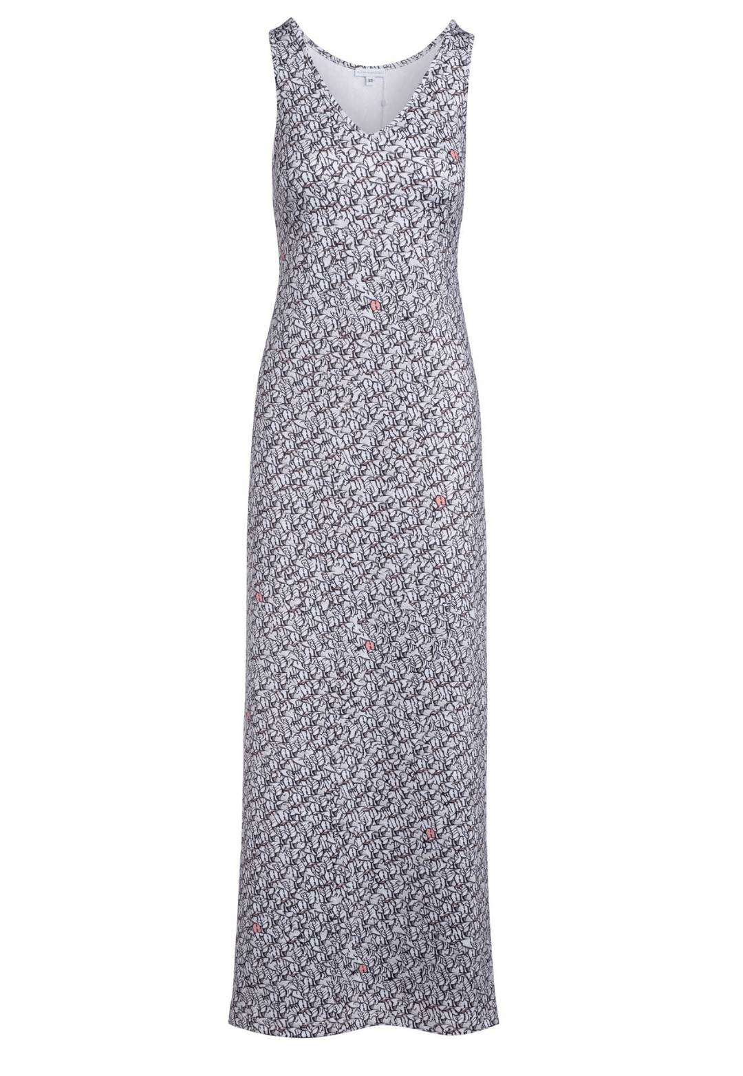 Black and white geometric stretch knit long dress
