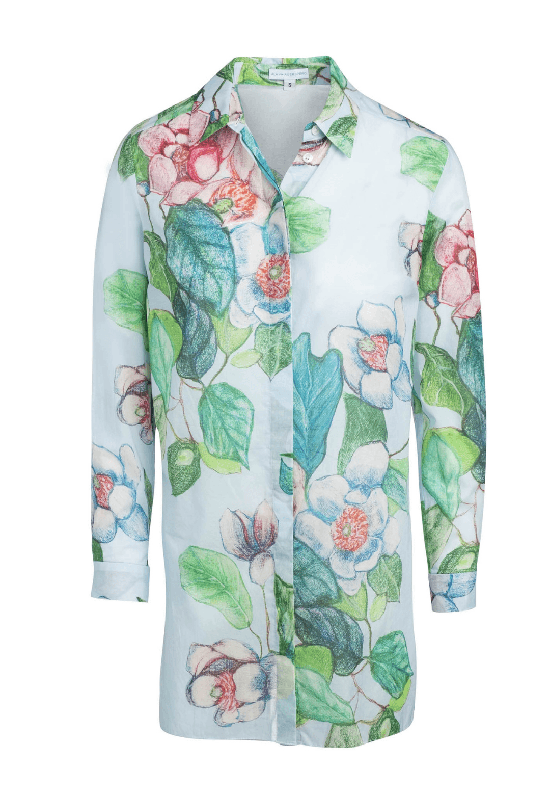 green and blue flower printed cotton tailored shirt blouse