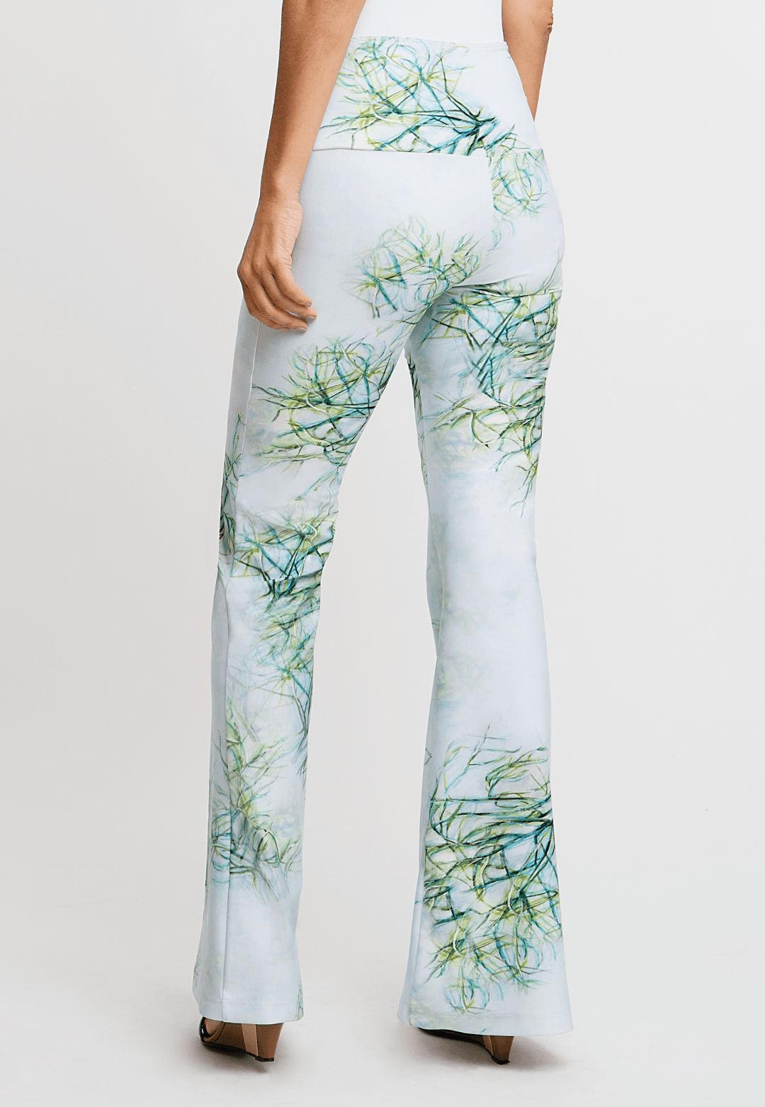 green cactus printed stretch knit pants