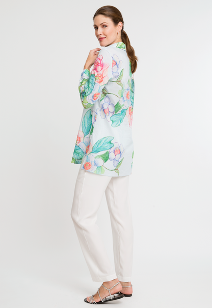 green and blue flower printed cotton tailored shirt blouse