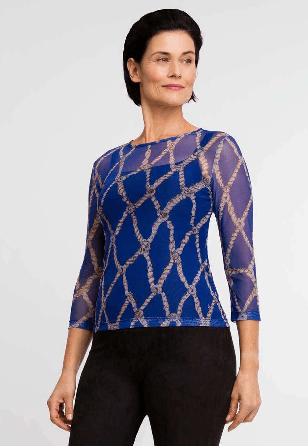blue rope printed mesh t shirt