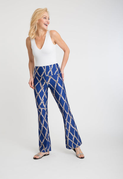 blue rope printed stretch knit pants