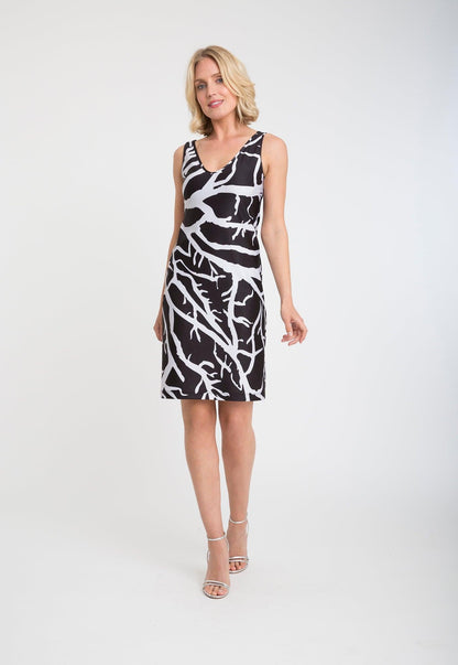 black and white coral printed stretch knit short dress