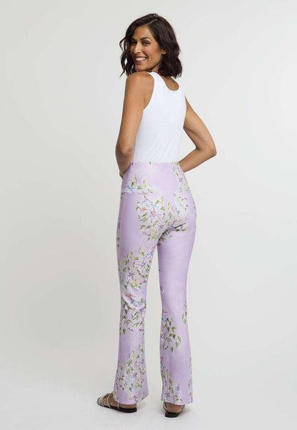 lavender flower printed stretch knit pants
