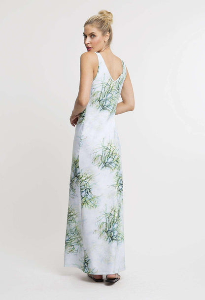 green cactus printed long stretch knit dress